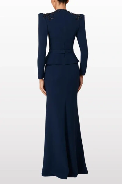 Jenny Packham Night Flowering Sequin-embellished V-neck Maxi Dress In Blue