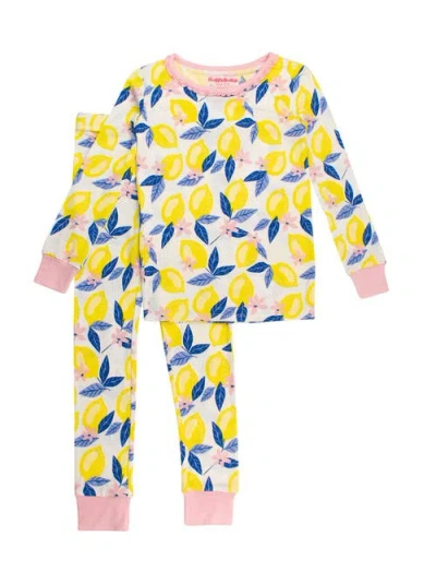 Rufflebutts Softsnooze Girls Ruffle Long Sleeve Pajama Set In Yellow