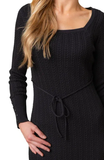 Hope & Henry Organic Square Neck Cable Sweater Dress In Black
