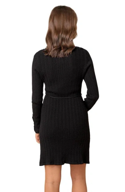 Hope & Henry Organic Square Neck Cable Sweater Dress In Black