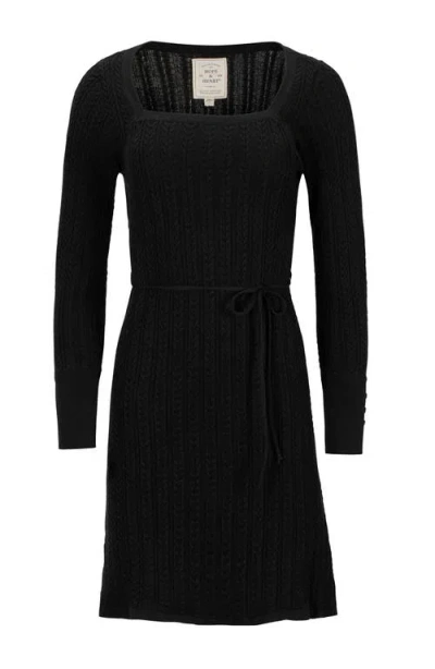 Hope & Henry Organic Square Neck Cable Sweater Dress In Black