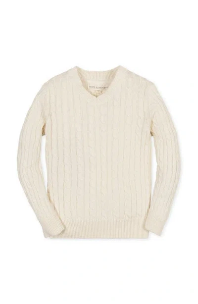 Hope & Henry Kids' Organic Long Sleeve V-neck Cable Sweater In Black