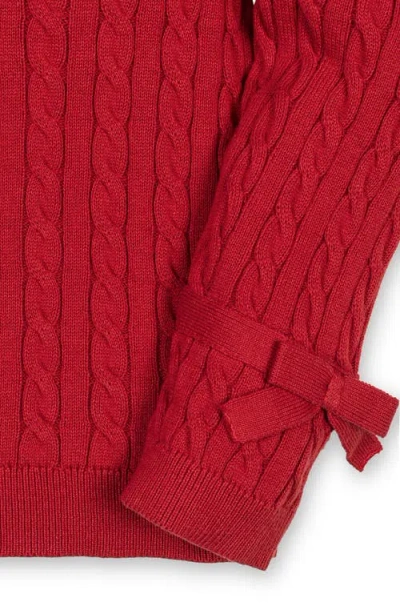 Hope & Henry Kids' Organic Long Puff Sleeve Sweater With Bow Detail In Red