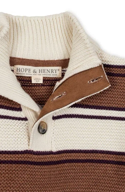 Hope & Henry Kids' Organic Mock Neck Stripe Sweater In Brown