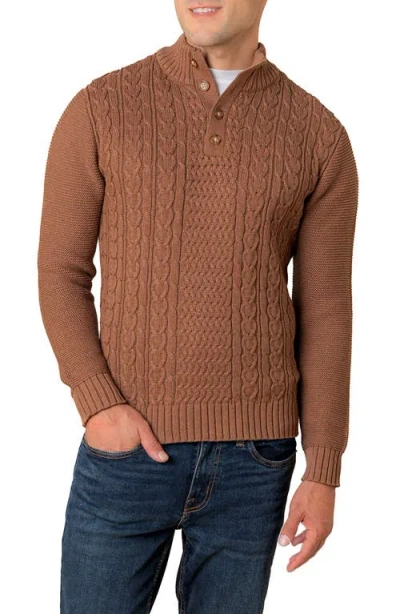 Hope & Henry Organic Mock Neck Cable Sweater In Brown