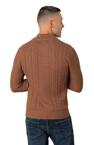Hope & Henry Organic Mock Neck Cable Sweater In Brown