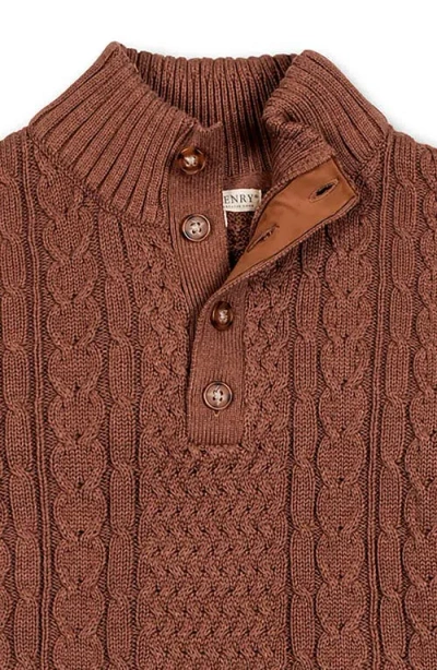 Hope & Henry Organic Mock Neck Cable Sweater In Brown