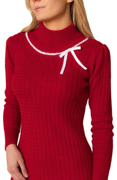 Hope & Henry Organic Mock Neck Cable Sweater Dress In Red