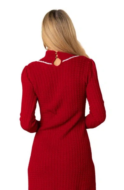 Hope & Henry Organic Mock Neck Cable Sweater Dress In Red