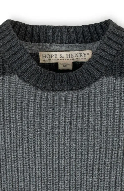 Hope & Henry Kids' Organic Long Sleeve Shoulder Detail Crewneck Pullover Sweater In Blue