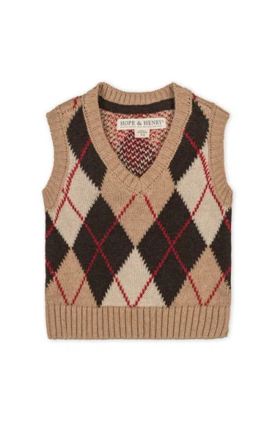 Hope & Henry Organic V-neck Argyle Sweater Vest In Brown
