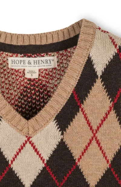 Hope & Henry Organic V-neck Argyle Sweater Vest In Brown