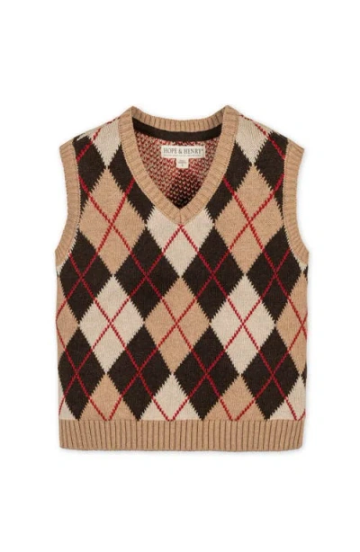 Hope & Henry Kids' Organic V-neck Argyle Sweater Vest In Brown