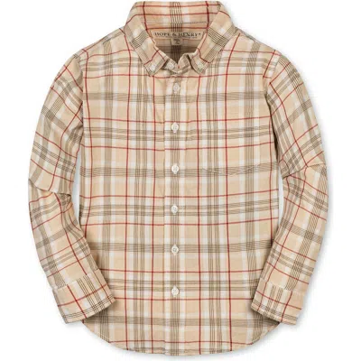 Hope & Henry Kids' Organic Long Sleeve Stretch Poplin Shirt In Brown