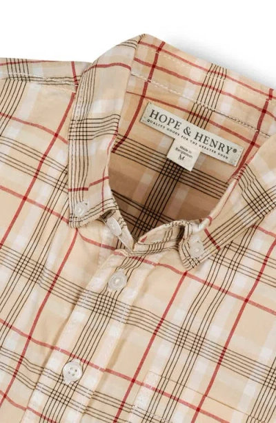 Hope & Henry Kids' Organic Long Sleeve Stretch Poplin Shirt In Brown