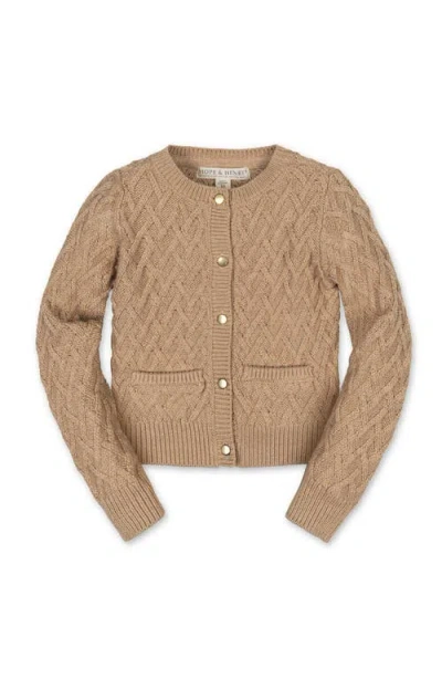 Hope & Henry Kids' Organic Long Sleeve Herringbone Cardigan Sweater In Brown