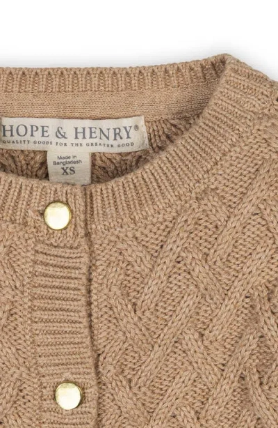 Hope & Henry Kids' Organic Long Sleeve Herringbone Cardigan Sweater In Brown