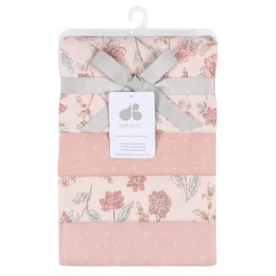 Just Born Pink Cotton Flannel Swaddles 4-pack In Pink