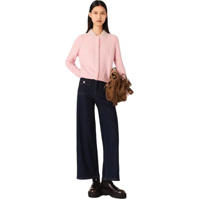 Maje Cardigan With Removable Collar In Pink