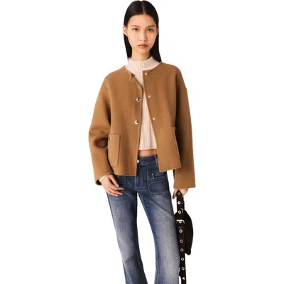 Maje Double-faced Coat With Removable Collar In Brown