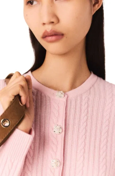 Maje Cardigan With Removable Collar In Pink