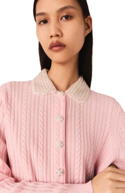 Maje Cardigan With Removable Collar In Pink