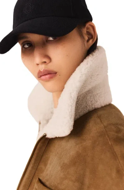 Maje Shearling-collared Jacket In Brown