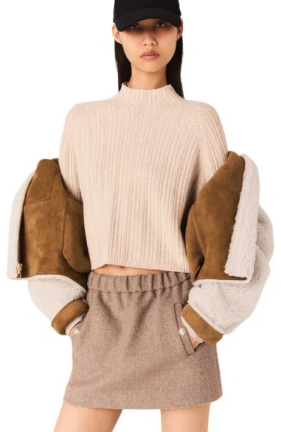 Maje Shearling-collared Jacket In Brown