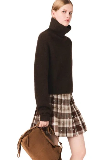 Maje Yak Blend Roll-neck Sweater In Brown