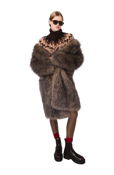 Maje Gastoni Faux Fur Coat In Brown