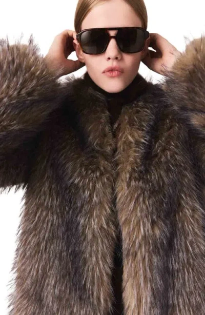 Maje Gastoni Faux Fur Coat In Brown