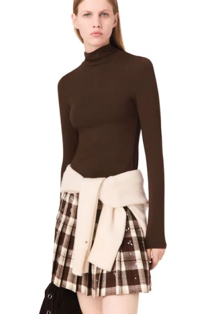 Maje Titanesque Roll Neck Tee In Brown