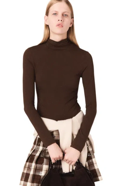 Maje Titanesque Roll Neck Tee In Brown