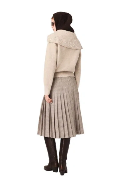 Maje Rhinestone Sweater With Half-zip Collar In Brown