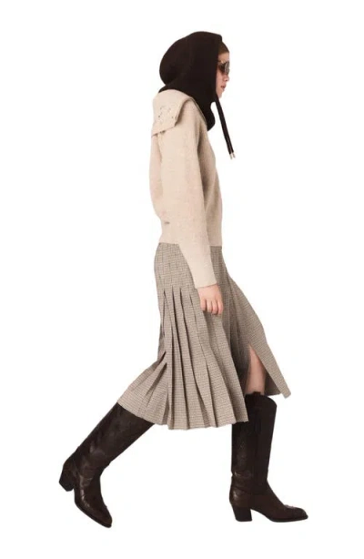 Maje Rhinestone Sweater With Half-zip Collar In Brown