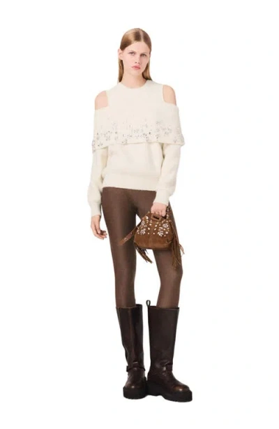 Maje Off-the-shoulder Sweater With Jewellery In Neutral