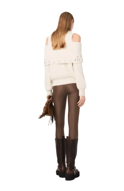 Maje Off-the-shoulder Sweater With Jewellery In Neutral