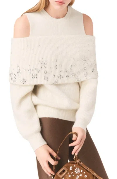 Maje Off-the-shoulder Sweater With Jewellery In Neutral
