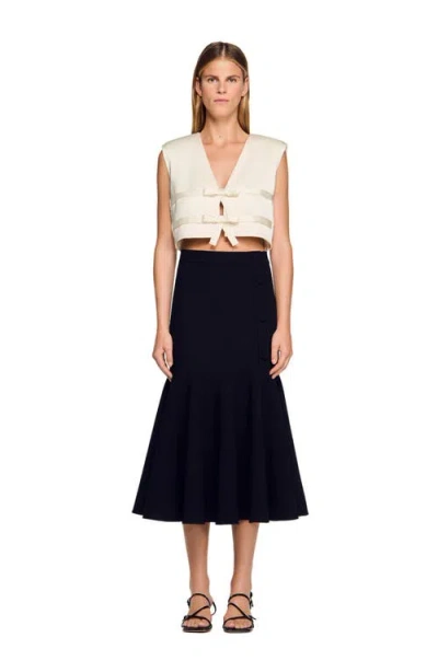 Sandro Long Flared Ruffled Skirt In Black