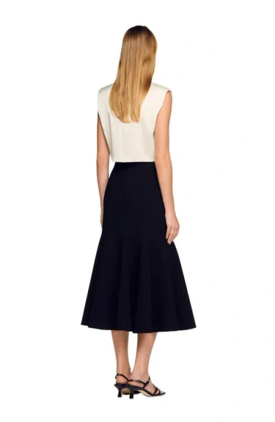 Sandro Long Flared Ruffled Skirt In Black