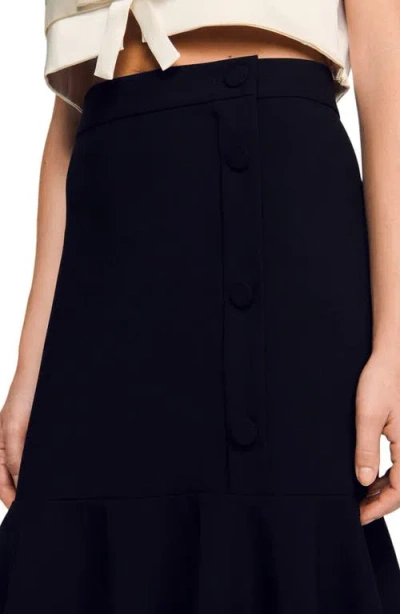 Sandro Long Flared Ruffled Skirt In Black