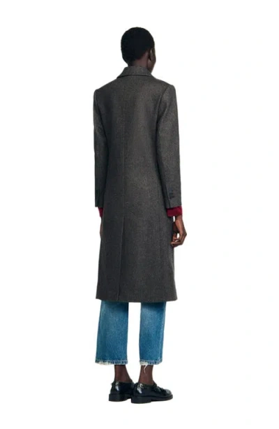 Sandro Fitted Double Breasted Coat In Gray