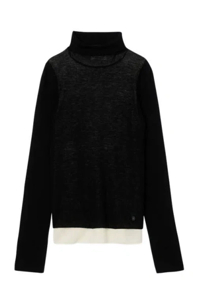 Sandro Wool Contrast Rollneck Sweater In Black