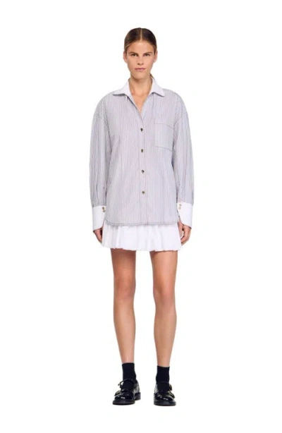 Sandro Oversized Striped Shirt In Purple