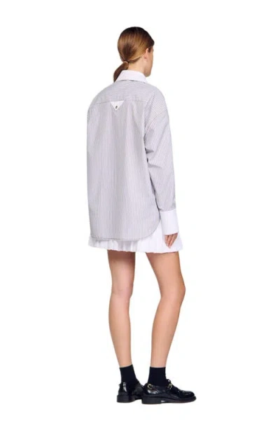 Sandro Oversized Striped Shirt In Purple