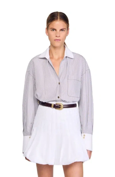 Sandro Oversized Striped Shirt In Purple