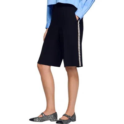 Sandro Bermuda Shorts With Rhinestone Band In Black
