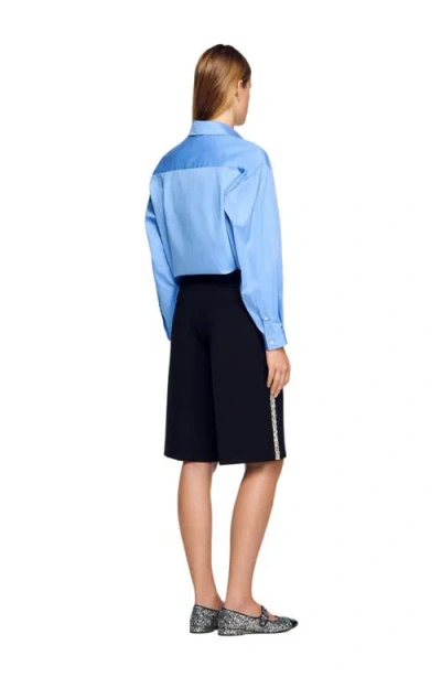 Sandro Bermuda Shorts With Rhinestone Band In Black