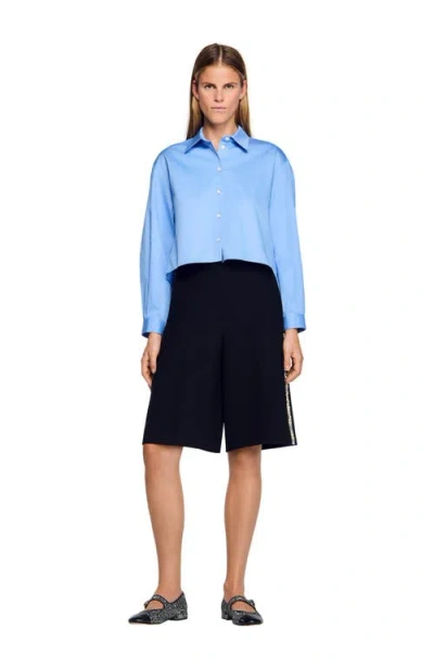 Sandro Bermuda Shorts With Rhinestone Band In Black