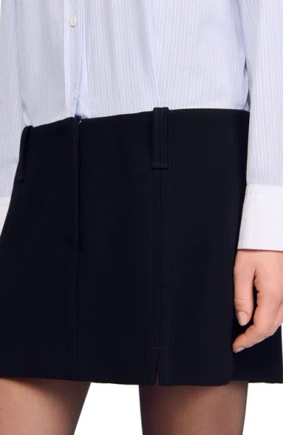 Sandro Short Dress With Dual Materials In Multi